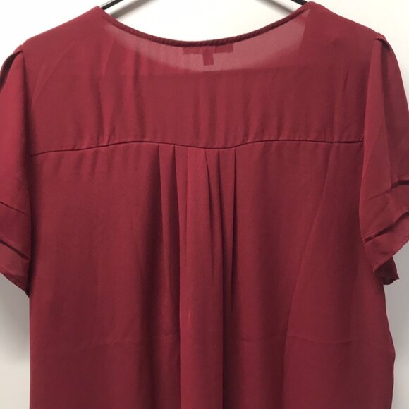 DR2 by Daniel Rainn Ruched Short Sleeve Blouse in Garnet - Picture 8 of 10
